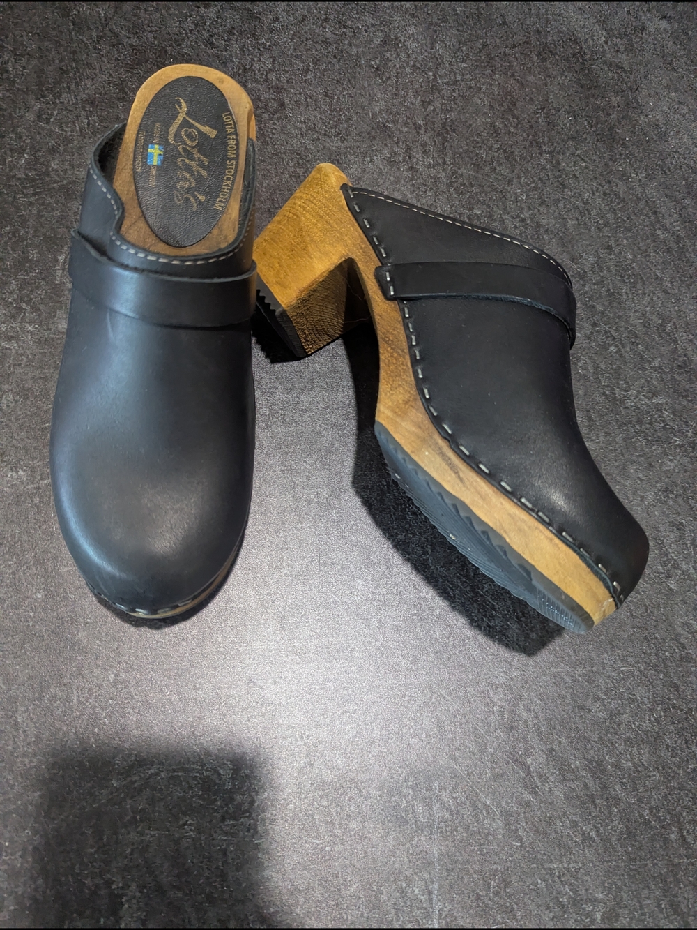 Lotta From Stockholm Black Leather Platform Clogs Sz 40